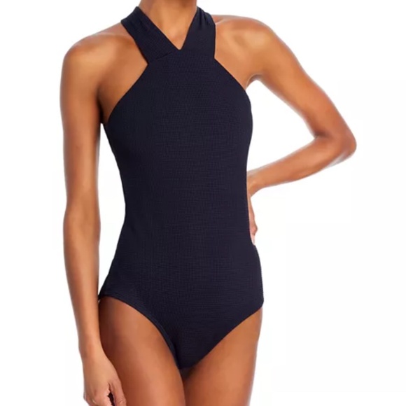 Shoshanna Plisse High Neck One Piece Swimsuit